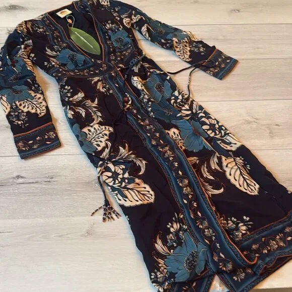 Farm Rio Black Blossom Tapestry Lenzing Ecovero Viscose Midi Wrap Dress  XXS NWT - sanvalentin.cl